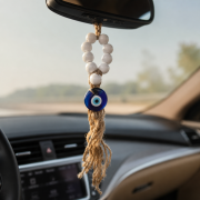 Blue Ring Macrame Evil Eye Car Hanging