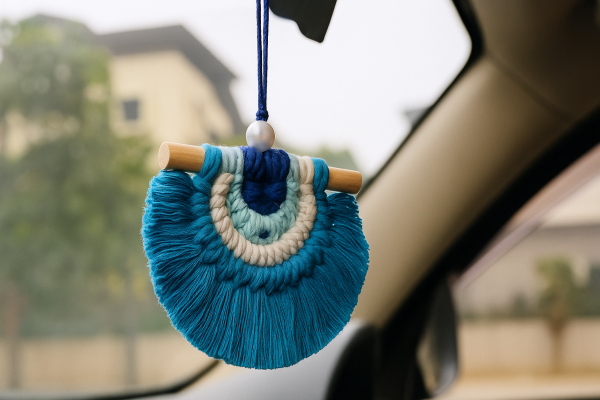 Handmade Blue Evil Eye Macrame Car Hanging