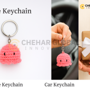 Handmade Crochet Pink Octopus Keychain