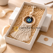 Handmade Leaf White Evil Eye Macrame Car Hanging