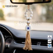 White Ring Macrame Evil Eye Car Hanging