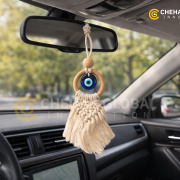 Handmade Leaf White Evil Eye Macrame Car Hanging